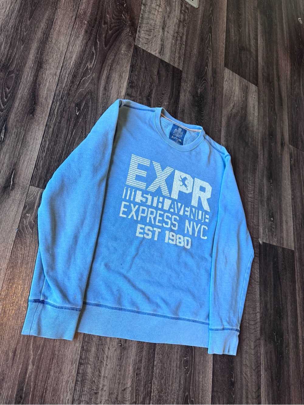 Express Light Blue Crewneck Sweatshirt with White EXPR Logo